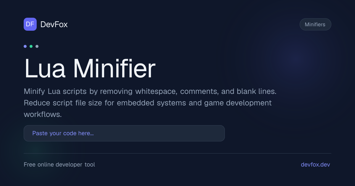 Lua Minifier | Minify Lua Online - DevFox